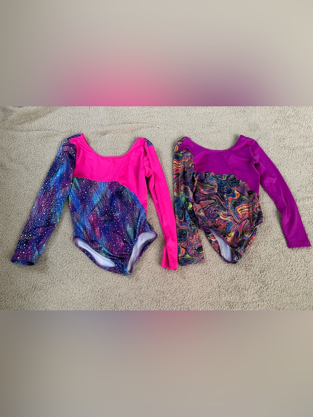 Lot of 2 Danskin Now Girls Gymnastics Leotards Galaxy Star Pink Purple M 7-8